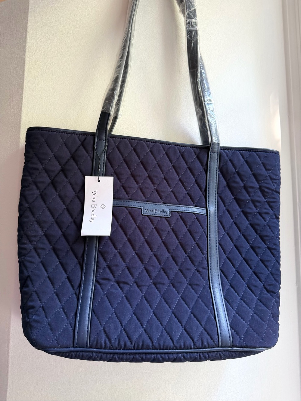 Vera Bradley Classic Small Trimmed Navy Blue Quilted Tote Shoulder Bag NWT